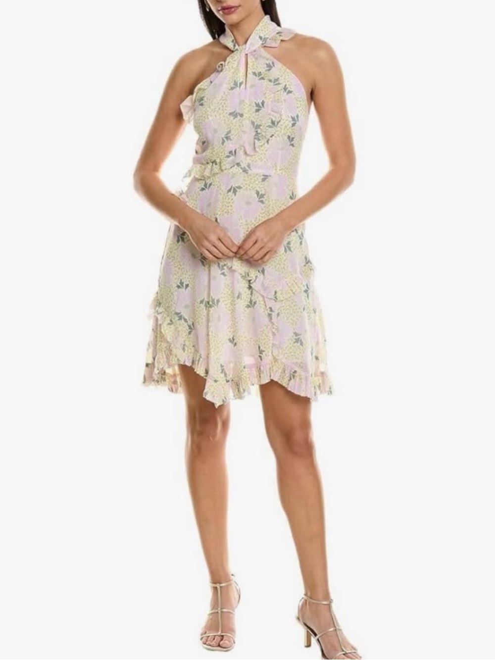 Ted Baker London One-Shoulder Pink Floral Ruffle Dress